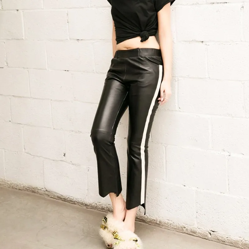 Женские летние брюки из натуральной кожи новинка 2020 модные обтягивающие с