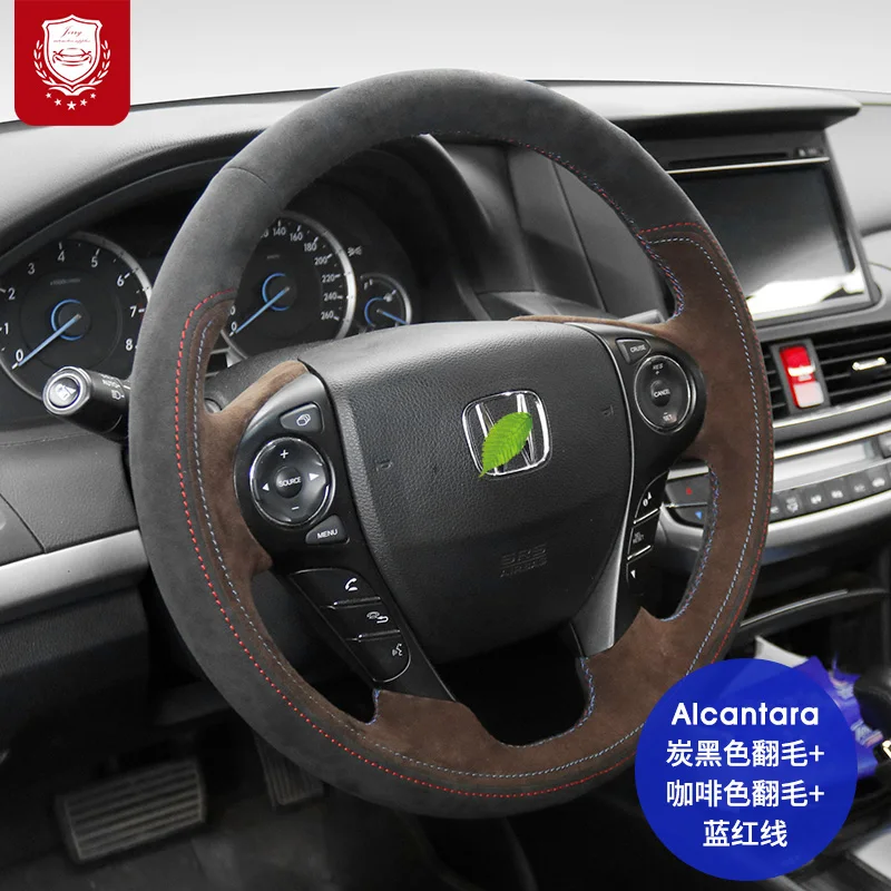 

Real Alcantara suede for Honda steering wheel cover 10th Gen Civic crv FIT Accord xrv Avancier hand-stitched grip cover