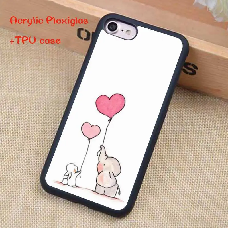 

Cute Elephant And Rabbit Phone Case For iphone 12 11 Pro Max X XR XS SE 2020 6S 7 8 Plus Acrylic Plexiglass TPU
