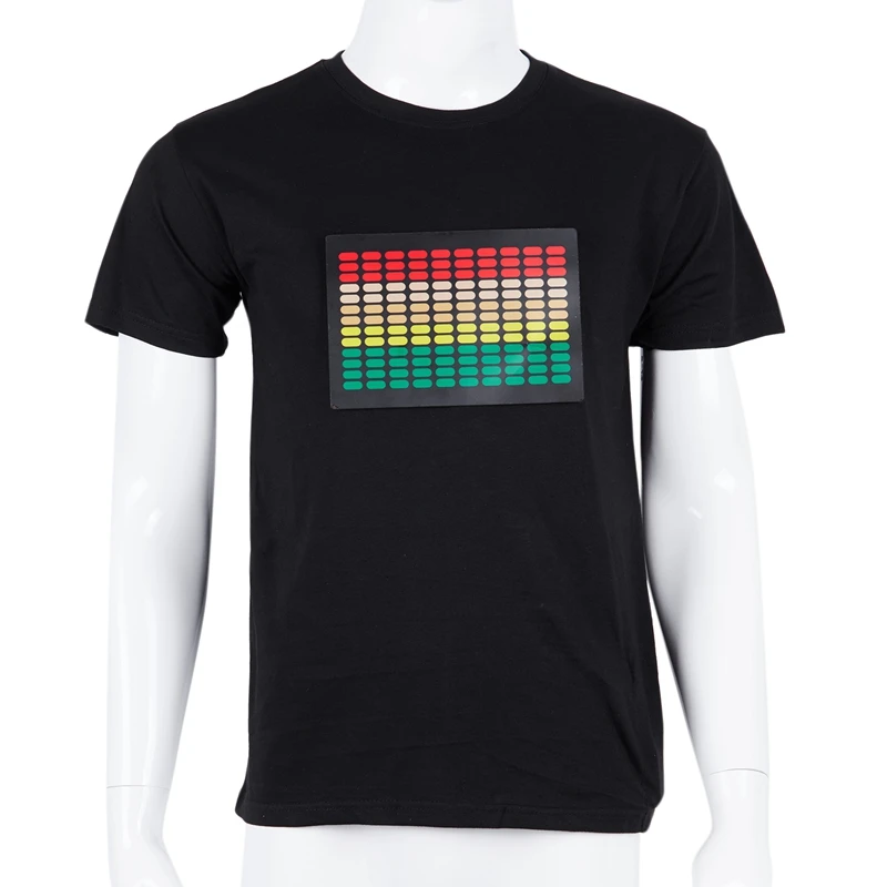 Hot HG-Men Sound Activated Led T-Shirt Light Up Flashing Rock Disco Equalizer Short Sleeve T Shirt | Спорт и развлечения