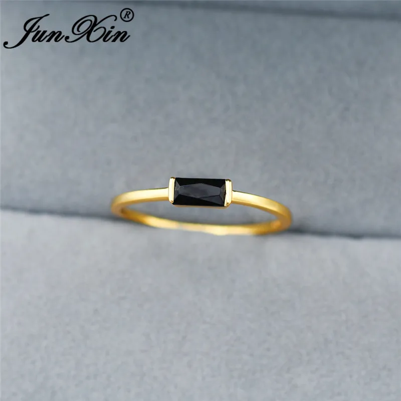Black Ring Минималистическое тонкое кольцо с камнем 925 Серебряное желтое золото небольшой прямоугольник Циркон Простые Свадебные Кольца для женщин укладки кольцо Cz - Цвет основного камня: Black Ring