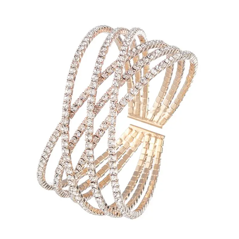 

YFJEWE Fashion Wedding Jewelry Charm Bangles Opening Adjustable Women's Geometric Round Crystal cross Bangles & Bracelets B275
