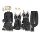 Халат-кимоно Женский из искусственного шелка, пикантный комплект одежды для сна, 5 предметов, кружевная ночная рубашка, домашняя одежда, свадебный подарок