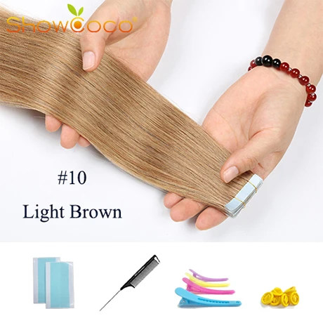 Color10 -20 Pcs ShowCoco лента в Пряди человеческих волос для наращивания натурального волос 20/40 шт, смешанные цвета, Цвет горячие головы для наращивания блеск коричневого до блондинка ленточных накопителей - Цвет: Color10 -20 Pcs