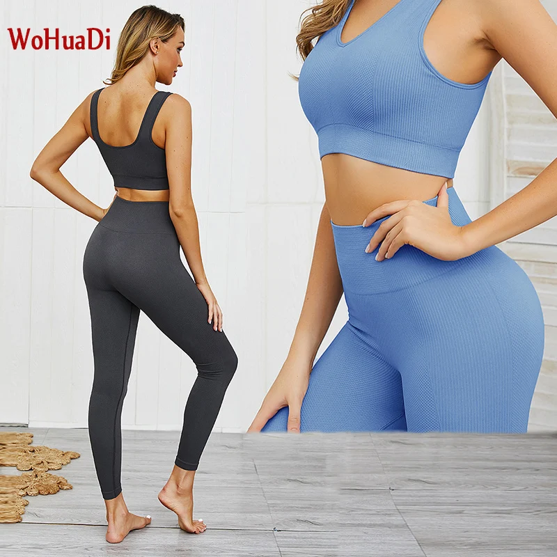 

WOHUADI High Quality Seamless Yoga Set Women Fitness Sport Suits Gym Set Clothing Female Crop Top Running Leggings Sportswear