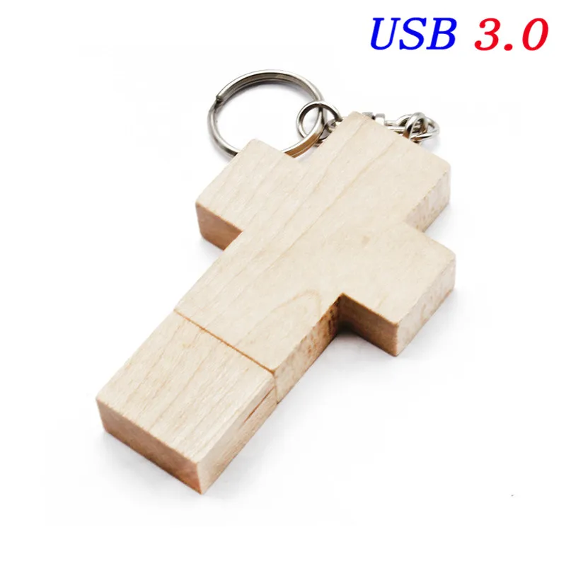 JASTER USB 3,0 логотип клиента деревянный Флешка usb-накопитель в виде деревянного Креста флеш-накопитель карта памяти 8 ГБ 16 ГБ 32 ГБ флеш-накопитель брелок подарок - Цвет: Maple wood