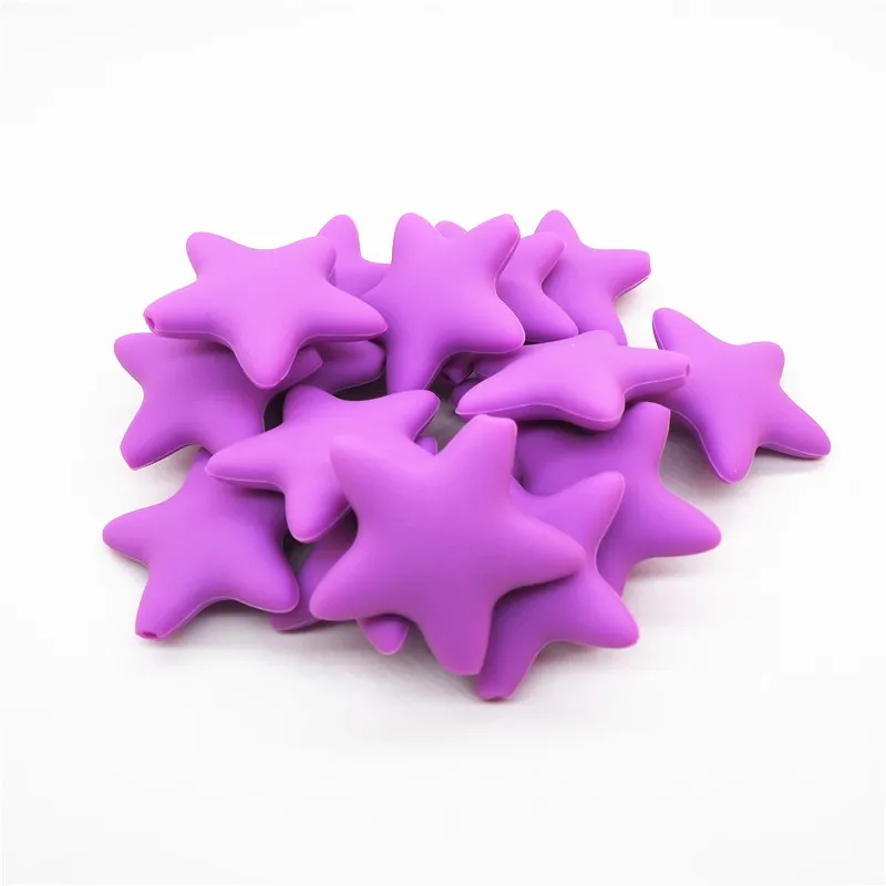 Purple Chengkai 10 шт силиконовые бусины в форме звезды DIY детская погремушка пустышка украшения Прорезыватель для зубов игрушки изготовление 45 мм большая звезда бусины bpa бесплатно - Цвет: Purple