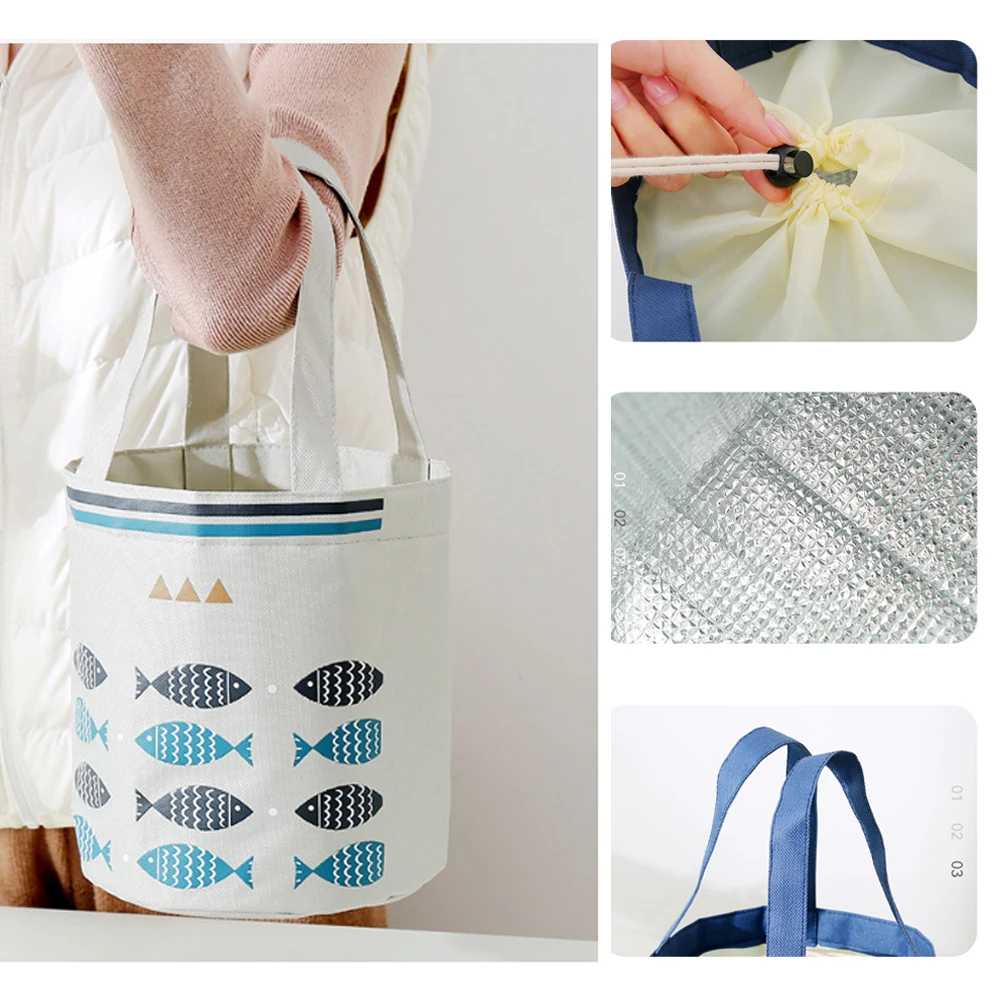Портативный Круглый шнурок Ткань Оксфорд Bento коробка для завтрака сумка хранения
