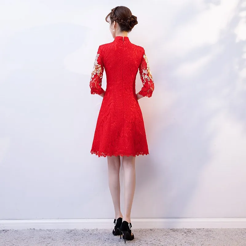 

Bride Toast Chinese Dress Retro Appliques A-Line Evening Dresses Elegant Short Marry Skirt Lady Wedding Party Vestidos De Festa