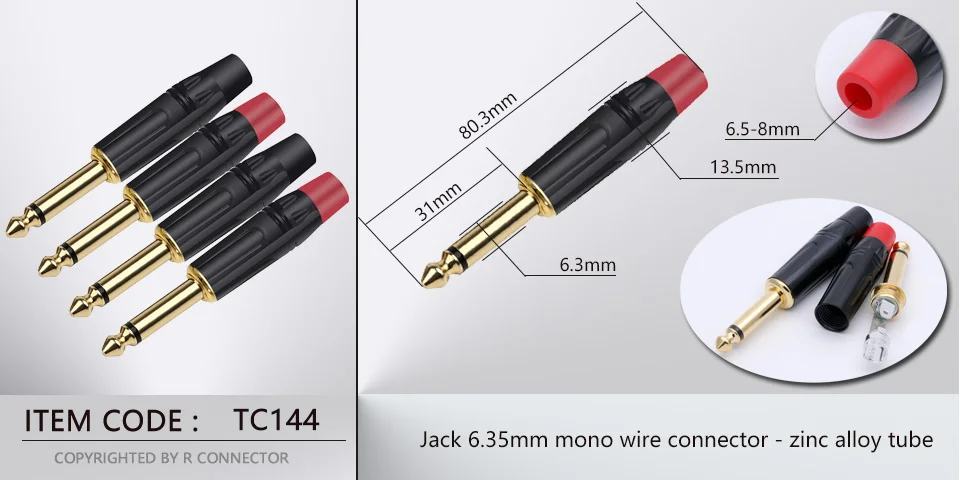 peças tomadas mono macho conector de latão banhado ouro tamanhos