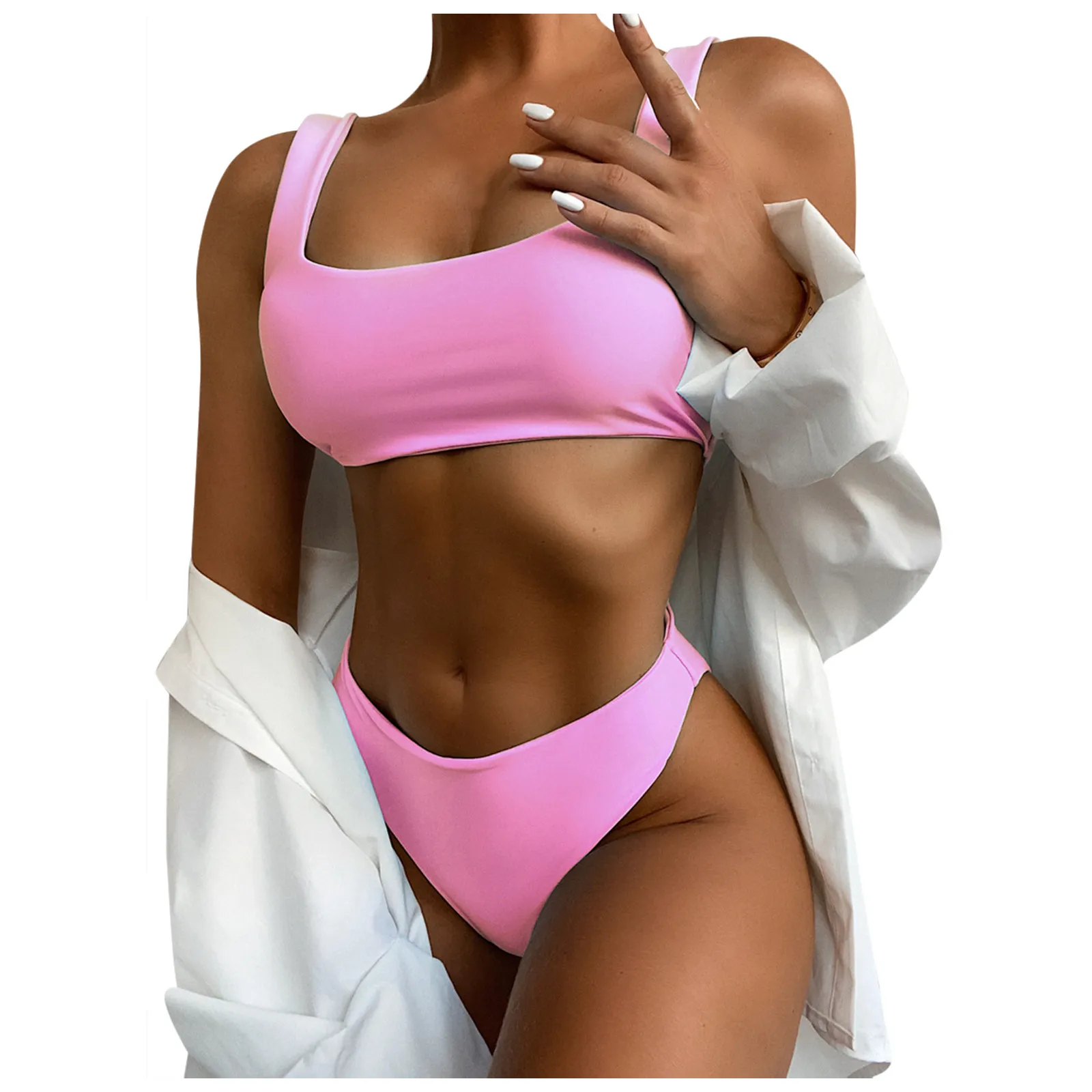 

2021 Ladies Sexy Beach Swimsuit Double-sided Summer Swimwear Solid color Women Swimming Suit Bathing Suits Female Biquini Sets