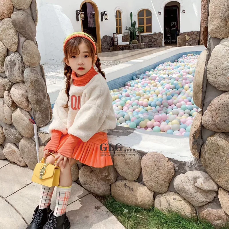 Детская одежда осень зима 2019 новый Детский костюм детский меховой свитер юбка