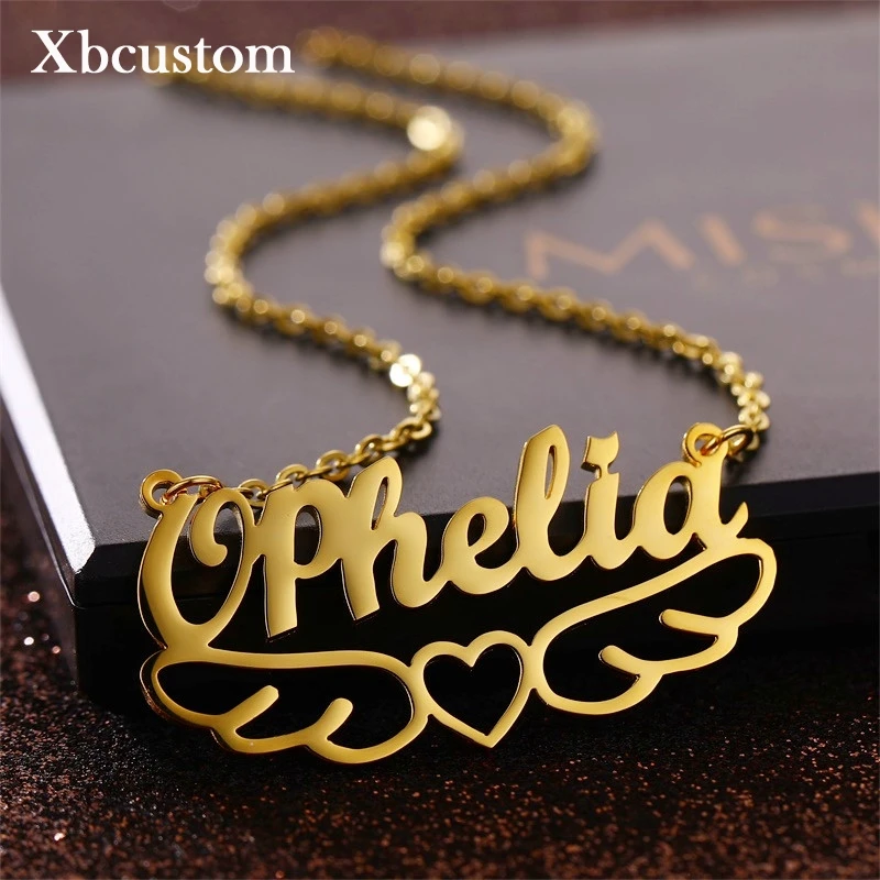 Ожерелье с именем на заказ крыльями ангела ожерелье надписью из нержавеющей
