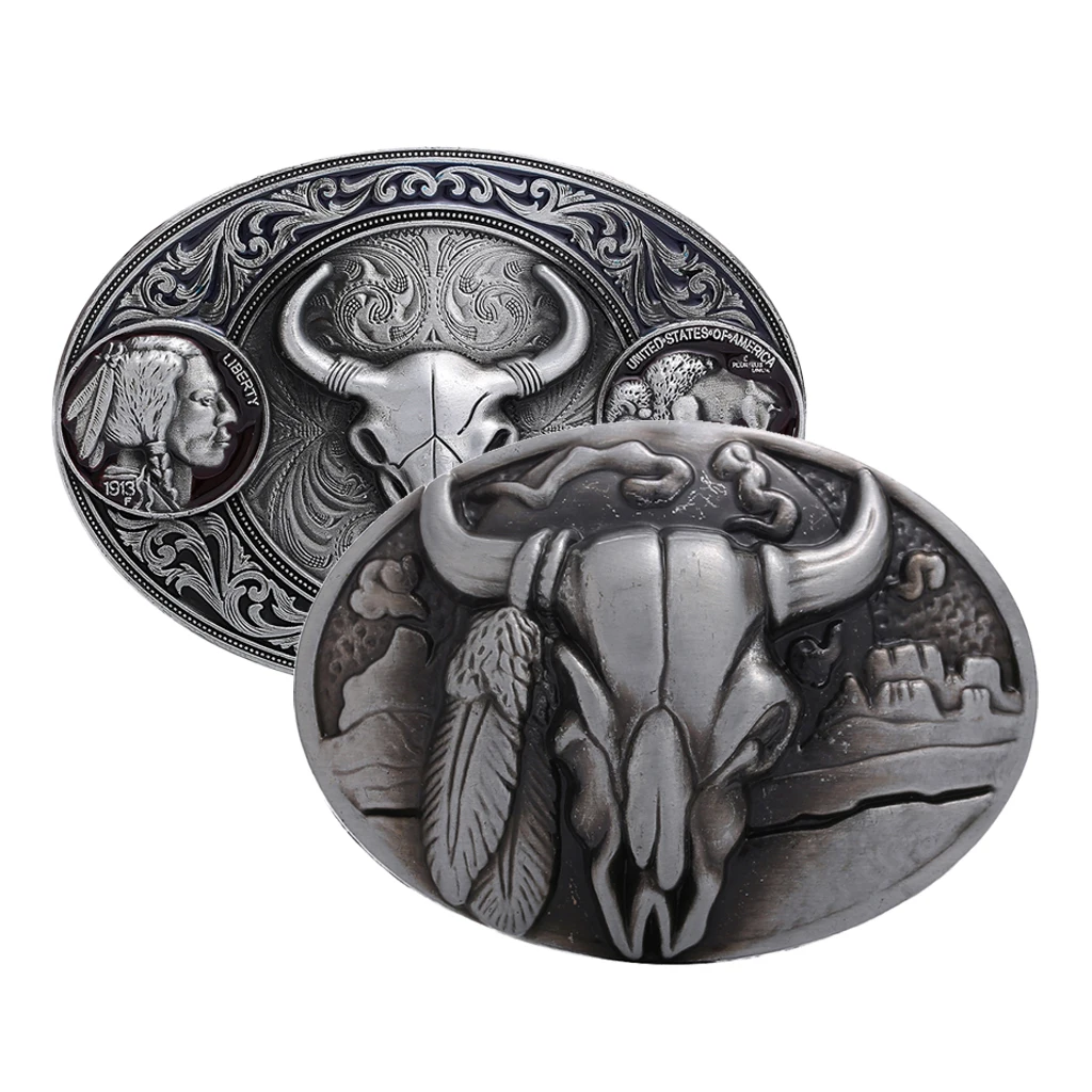 Western Belt Buckle Replacement - Engraved Bull Head Oval Cowboy | Аксессуары для одежды