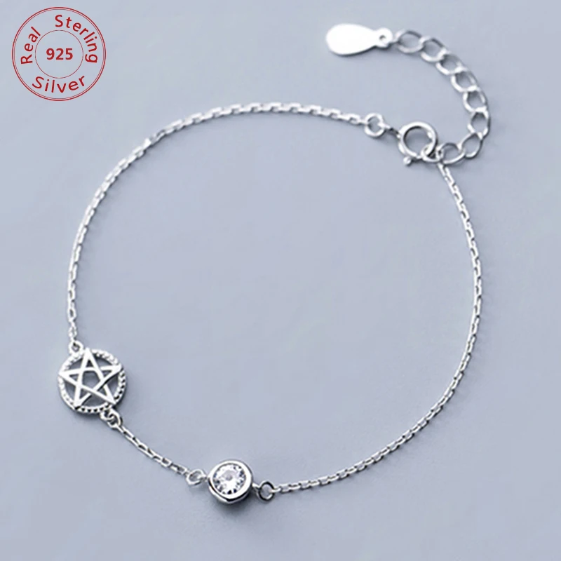 Браслет с пентаграммой Звезда Давида Очаровательная цепочка Настоящее серебро