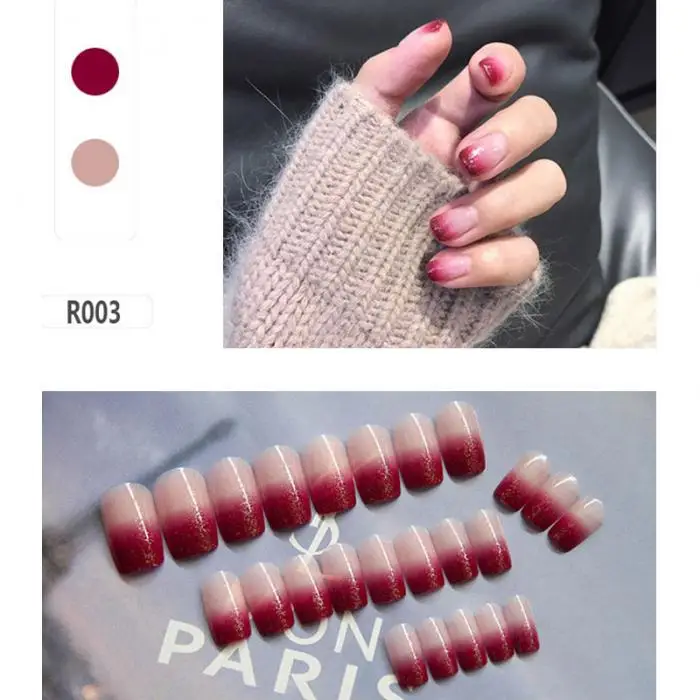 High Quality Fashion Style Wearable press on nails short Waterproof 24 Pieces Boxed Fake Nails Finished Nail Patch with Glue T