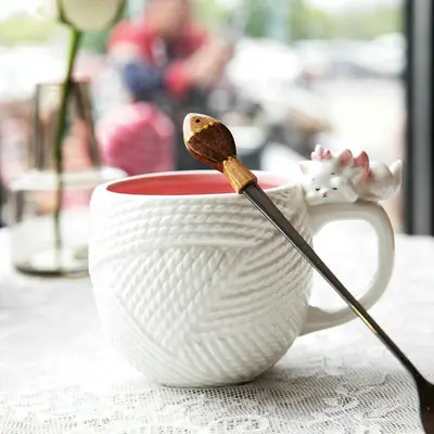 03 Style of Mug Креативная керамическая кружка фарфоровый чайник с фильтр для чашки чая милый 3d рельефная текстура шерсти кошка Мэри стильная кружка кофейная чашка и чайник - Цвет: 03 Style of Mug