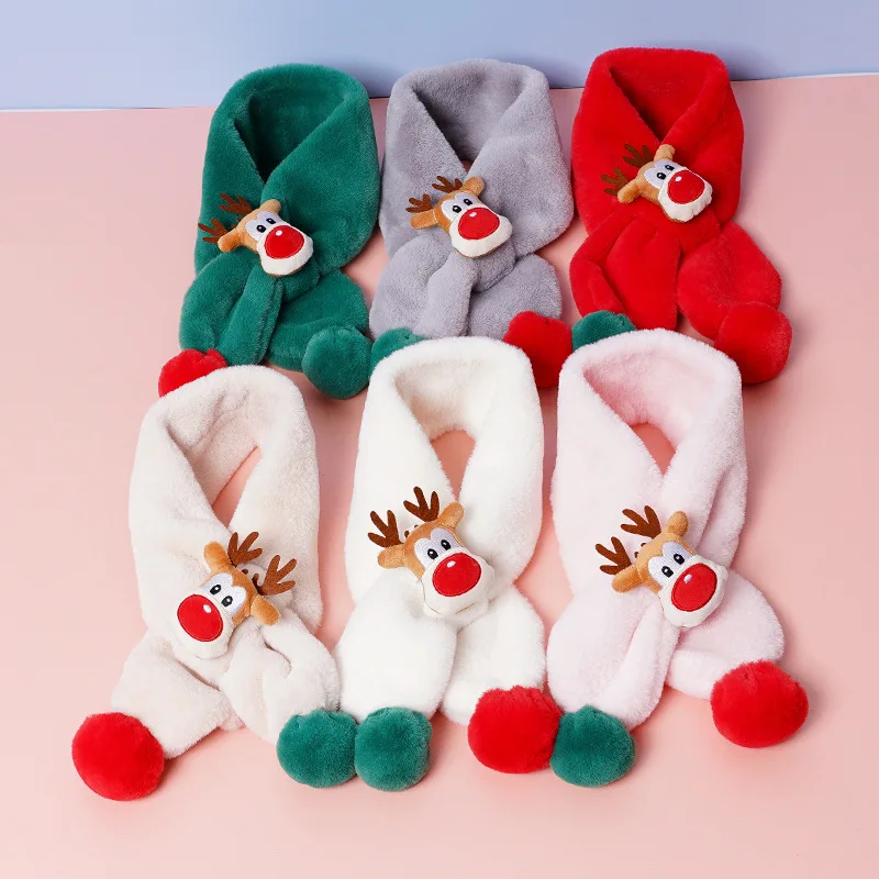 

New Winter Christmas Warm Kids Scarf Baby Faux Rabbit Fur Scarfs Boys Girls Plush Thicken Neck Ring Collar Children Gift Шарф