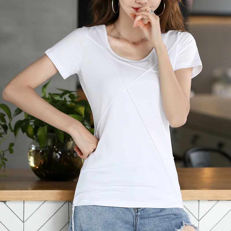 

Lucyever Pure Cotton Women T Shirt Fashion O Neck Ladies Tees Causal Streetwear Summer Short Sleeve Soft Harajuku Solid Top 2021