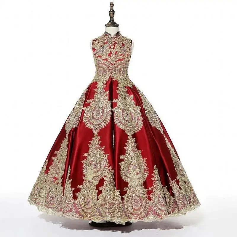 Роскошное черно-Золотое кружевное Цветочное платье для девочек с высокой