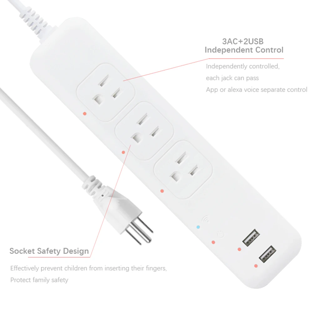WiFi Smart Power Strip Защита от перенапряжения 3 способа штепсельной вилки США