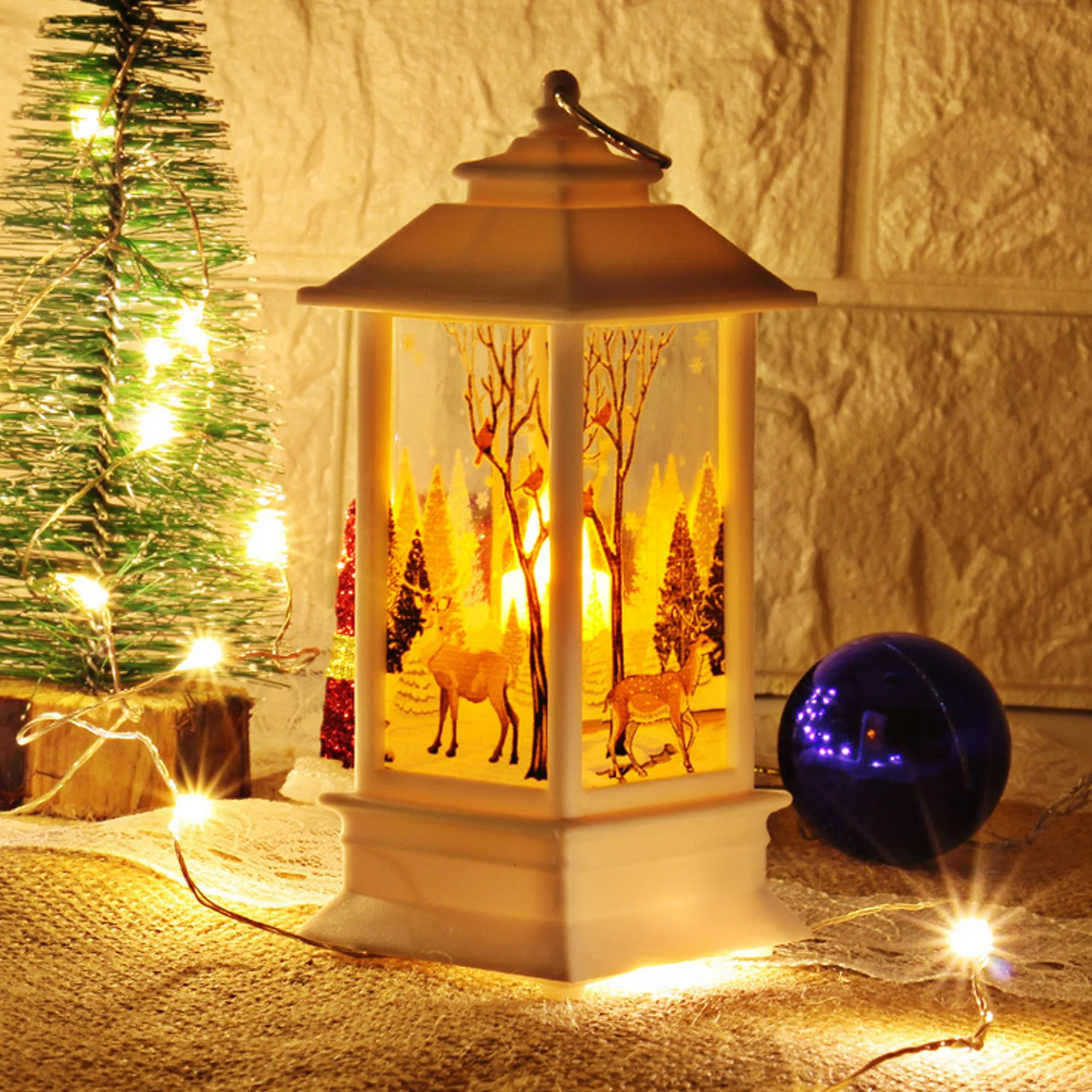 Behogar Portable Classis Hand Lantern Christmas Tree Decorative LED Light Lamp Hanging Ornament for Xmas Party Decor |