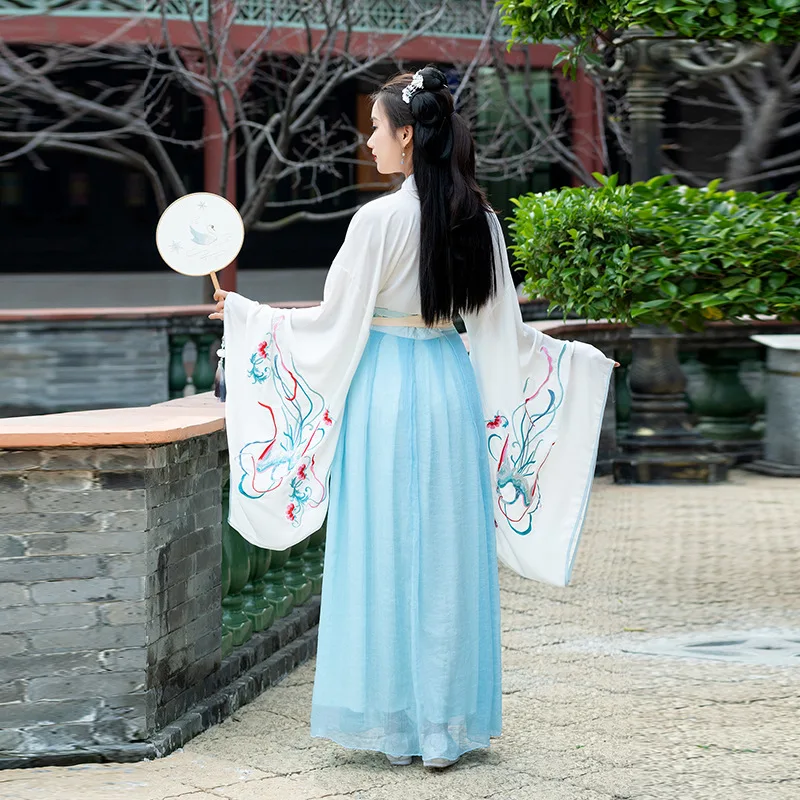 Традиционный китайский белый цветочный принт женский костюм Hanfu Dynastie Tang