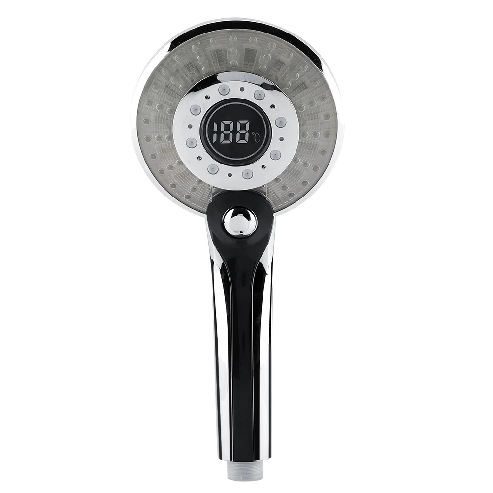 

G1/2 Electroplating 3 Spraying Mode Digital Display Handheld Shower Head With 3-Color Temperature Control LED Light
