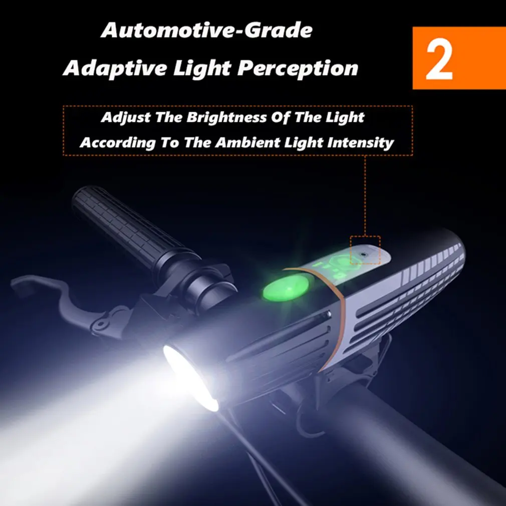 

Bicycle Light Rainproof USB Rechargeable Electro-optic Smart LED Sensing 2200mAh Mountain Bike Front Lamp Headlight Flashlight