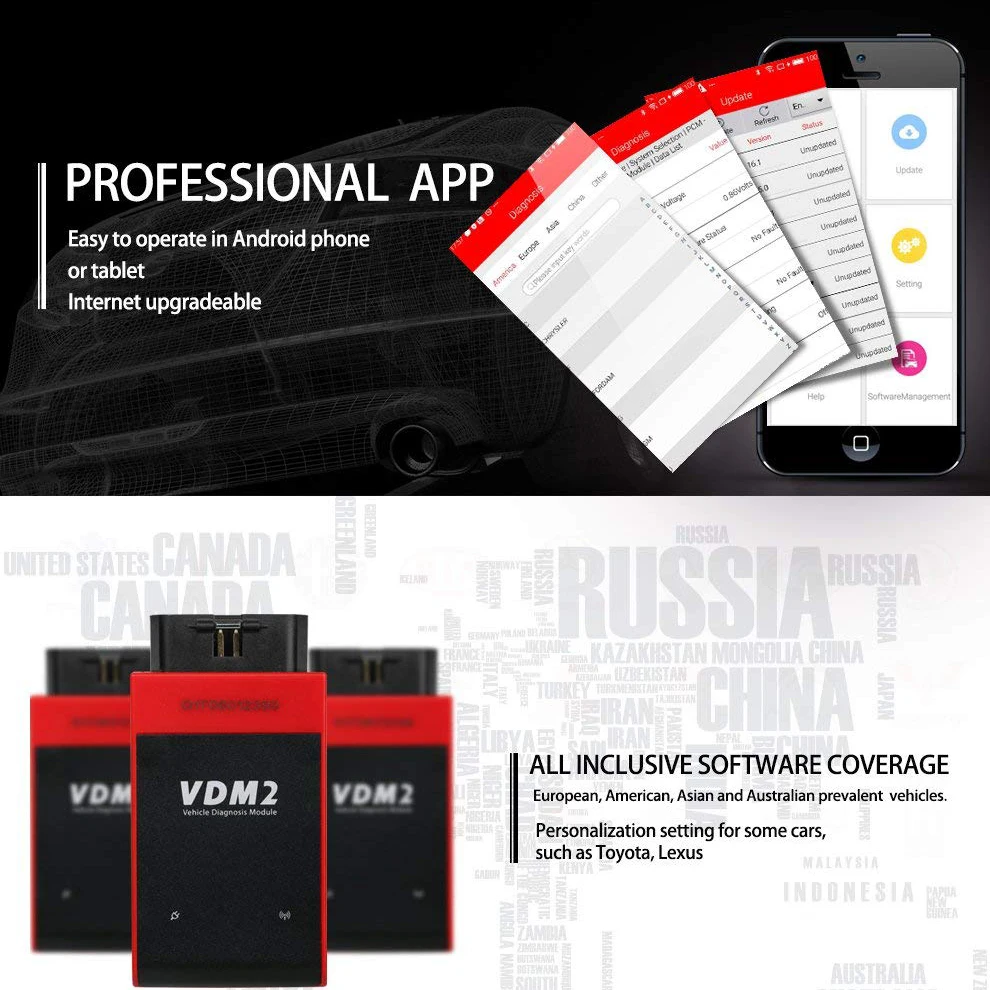 UCANDAS VDM2 V3.9 wifi полная система OBDII сканер кода для Android VDMII OBD2 автомобильный