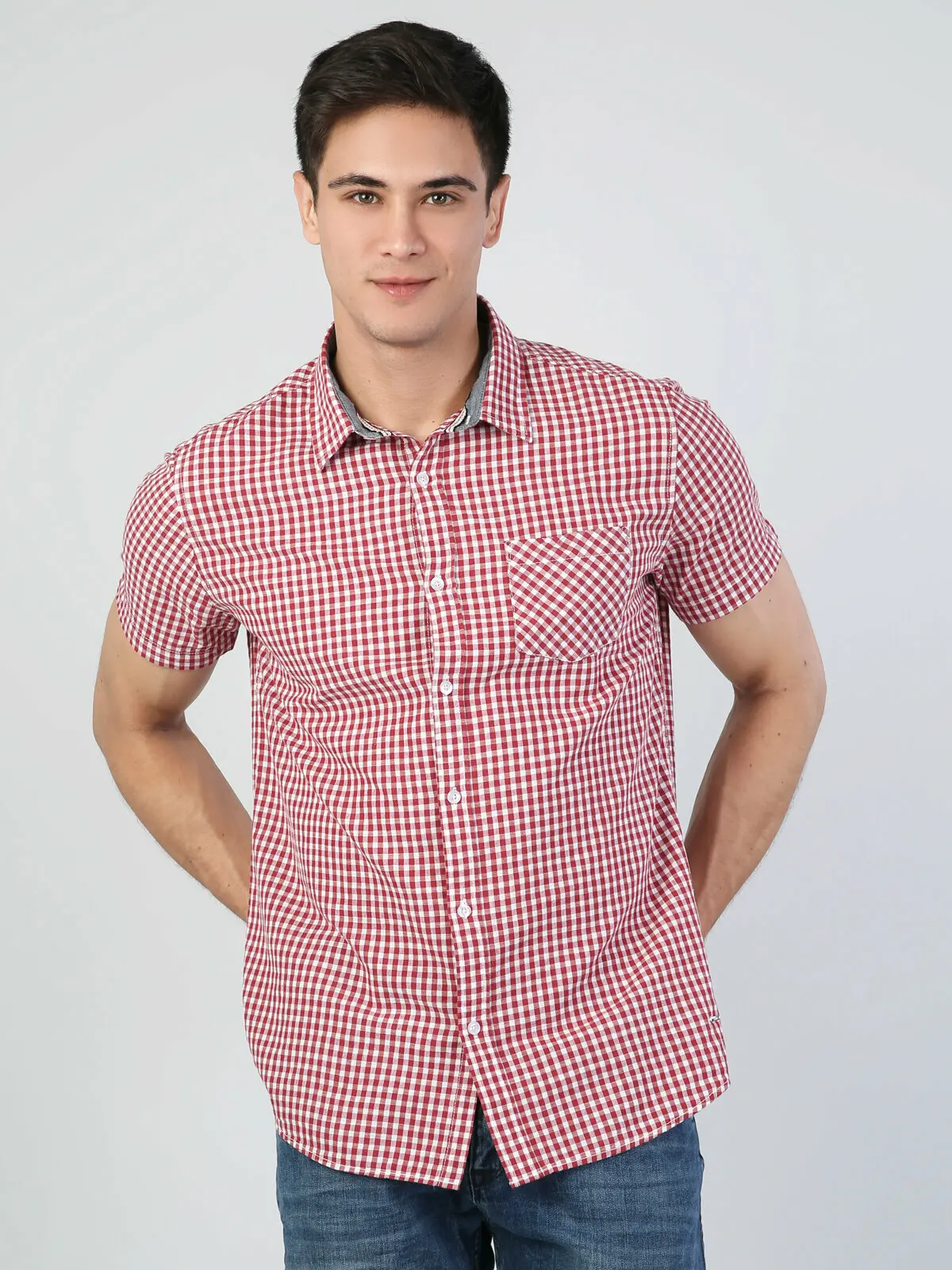 Colins Для мужчин классического кроя красный короткий рукав Летняя футболка Shirtshirts