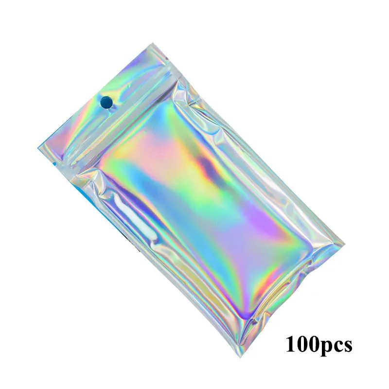 

Laser Bag Beautiful Decorations Good Quality Packing Bag Holographic Bag Aluminum Foil Laser Iridescent Zip Lock Packaging Bag