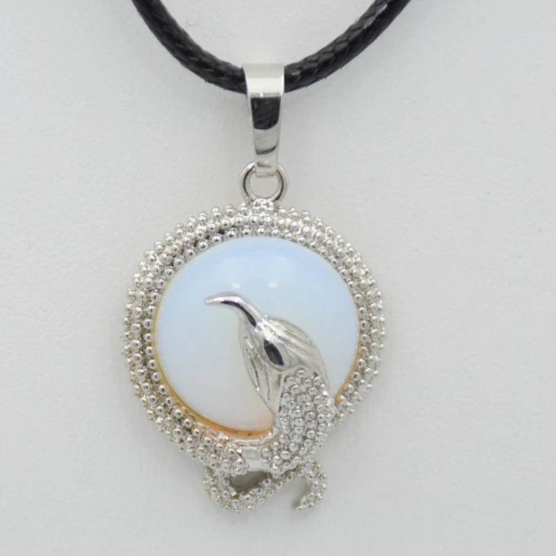 Круглый Кулон кварца из натурального камня и ожерелье с животным змеей розового