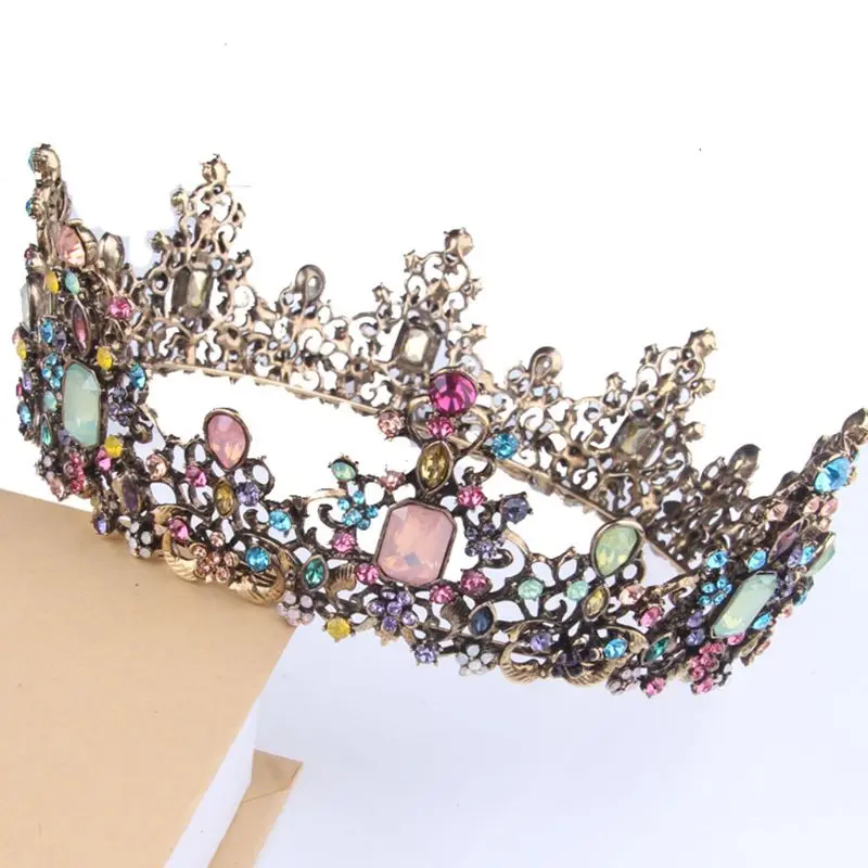 Свадебная вечеринка сплав Grand Crown Женская винтажная инкрустация цветной горный хрусталь Украшение-корона на голову