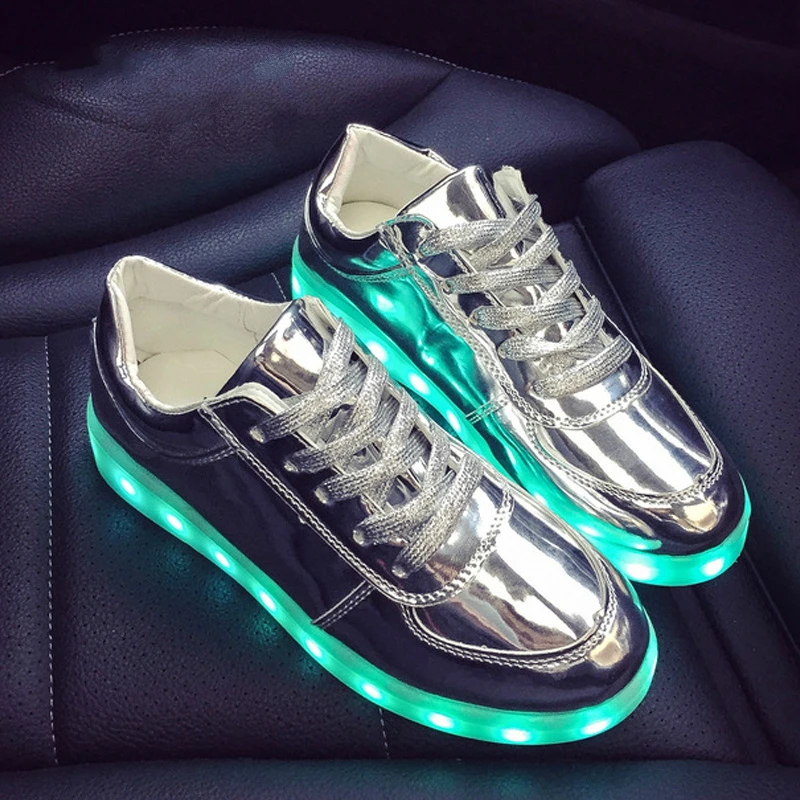 A81-Silver Size 30-44 Kids Luminous Sneakers for Girls Boys Women Shoes with Light LED Shoes with Luminous Sole Glowing Sneakers LED Shoes - Цвет: A81-Silver