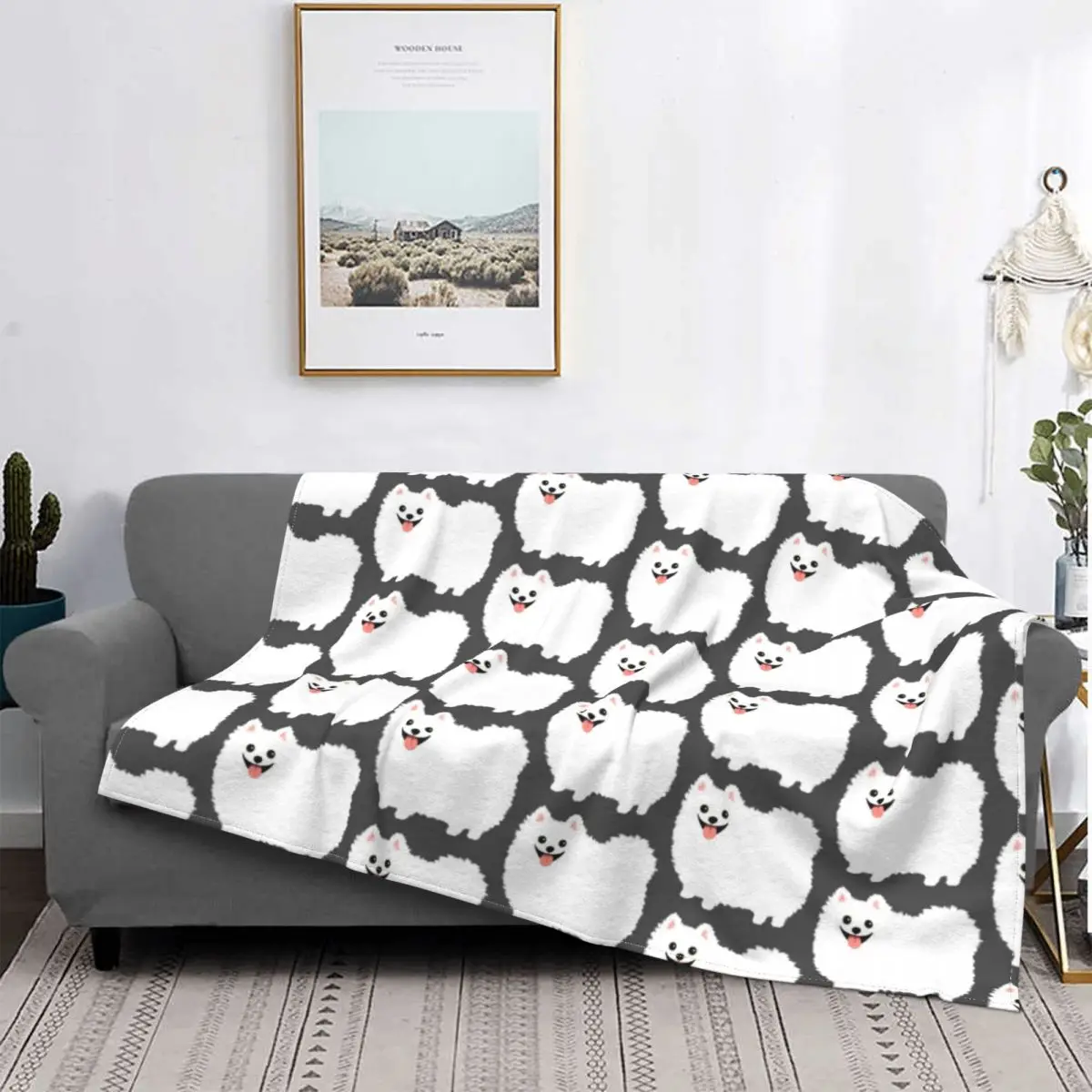 Fluffy White Pomeranian Blanket Dog Pet Puppy Animal Plush Warm Soft FlannelFleece Throw Blanket For Sofa BedSheet Cover Bedroom