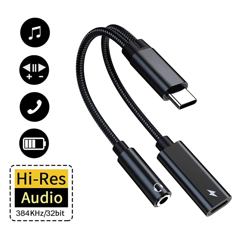 

PD60W 2-In-1 USB-C Type C To 3.5mm Charging Cable Splitter Headphone Jack Female To TypeC Male High Quality Adapters AUX Adapter