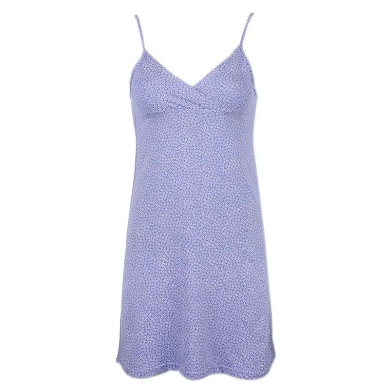 

Women Spaghetti Strap Mini Slim Dress Purple Floral Sexy V-Neck Sling Clubwear Y5GC