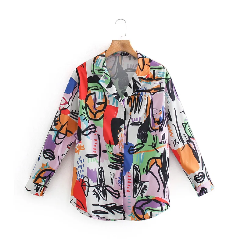 

Рубашка женская праздничная, с принтом граффити, с длинным рукавом