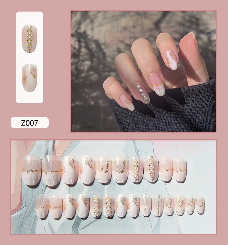 Красивые женские Искусственные ногти с клеем 24 шт./компл. блестящие прозрачные