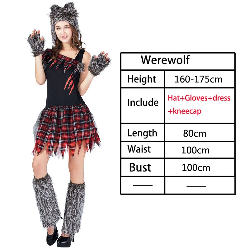 Werewolf ВЗРОСЛЫЙ ТЕРРОР Voodoo Вампир Костюмы на Хэллоуин для женщин и мужчин карнавальные вечерние костюмы призрак невесты скелет костюм аниме для косплея платье - Цвет: Werewolf