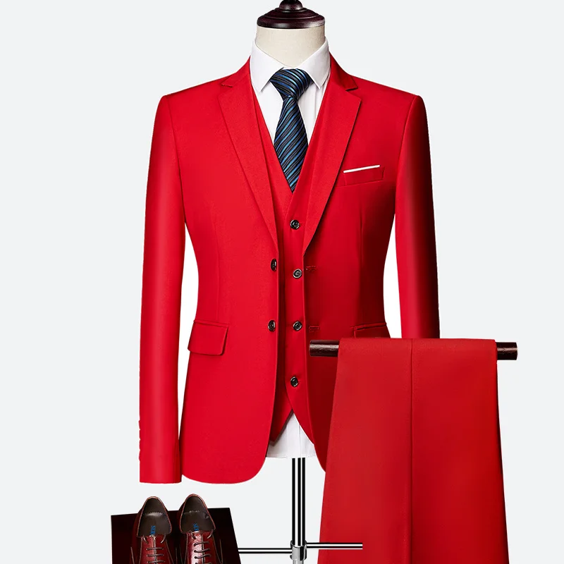 

Костюм мужской свадебный из трех предметов, Модный приталенный однотонный деловой офисный костюм, брюки и жилет, большие размеры