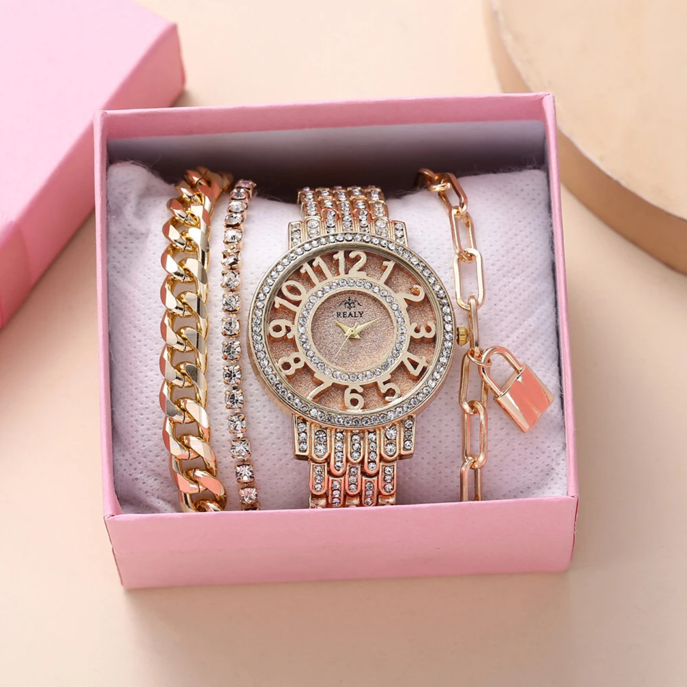 

Fashion 4pcs Set Women Watches Luxury Personalized Large Dial Ladies Quartz Wrist Watch With Bracelets Combination Reloj Mujer