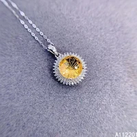 fine jewelry 925 sterling silver inlay with gemstone women classic trendy round citrine pendant necklace chain support detection