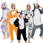 Пижама для мальчиков и девочек, лиса, единорог, комбинезон, детские кигуруми, пижамы в стиле аниме, панда, зимняя теплая женская ночная рубашка, одежда для сна в виде единорога, Комбинезоны