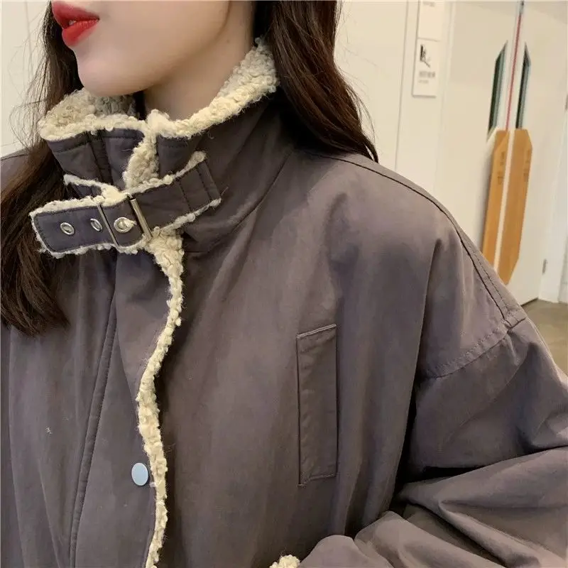 Женские парки с отложным воротником на молнии из овечьей шерсти теплое зимнее