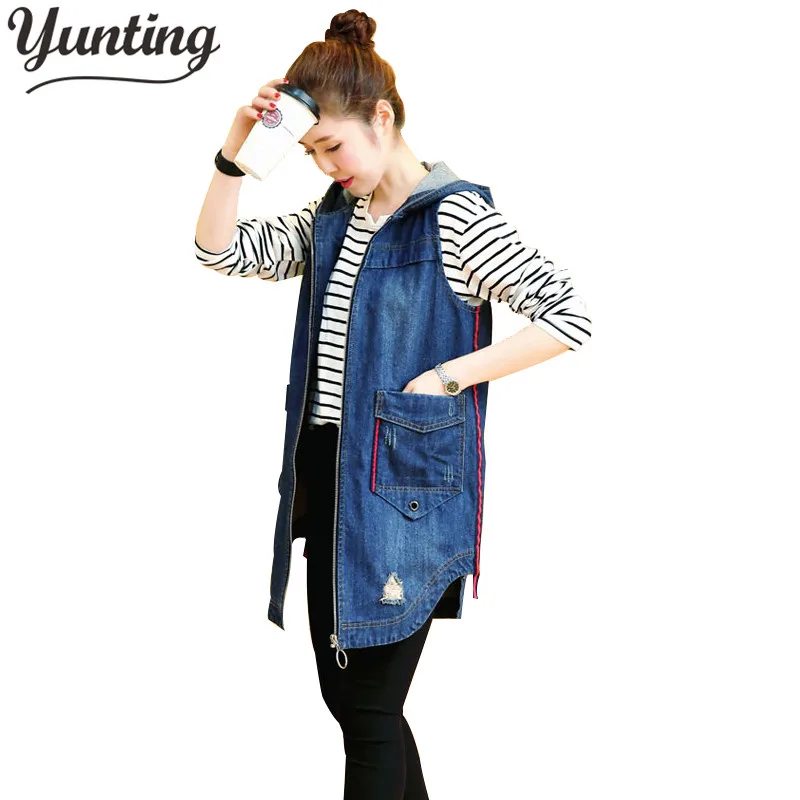 Женский джинсовый жилет с дырками Повседневная джинсовая куртка без рукавов
