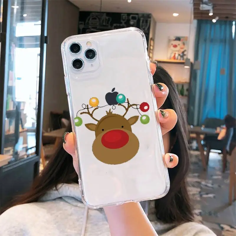 

Merry Christmas snowman elk Phone Case Transparent for iPhone 6 7 8 11 12 s mini pro X XS XR MAX Plus