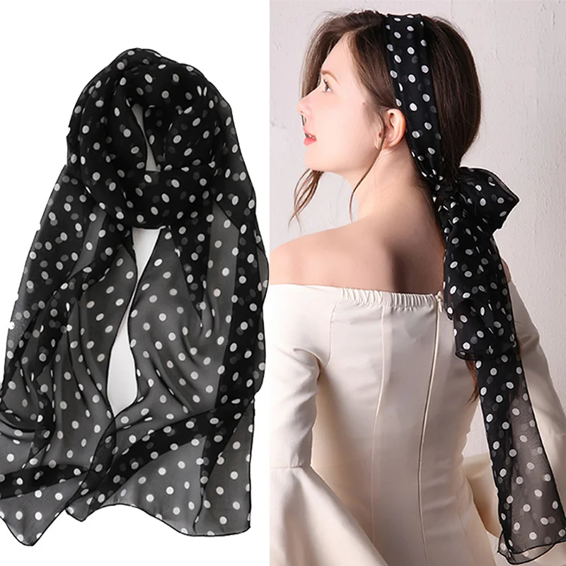 

Шелковый шарф в горошек, летний, тонкий, многофункциональный, из мягкого шифона, пляжное полотенце, шаль, мусульманский хиджаб, снуд, повязка...