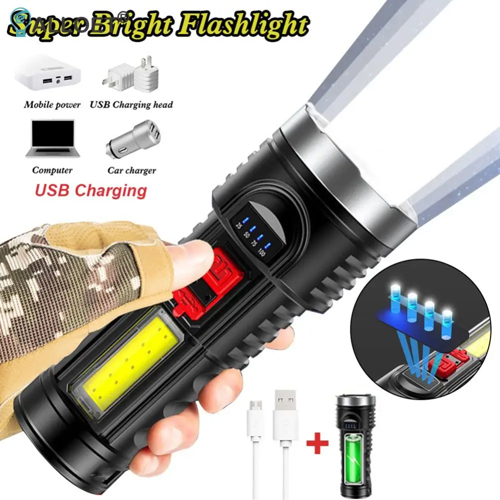 

Portable USB Rechargeable Built-in 18650 Battery Handheld Flashlight Electric Torch for Outdoor Camping Hiking Fishing LED Light